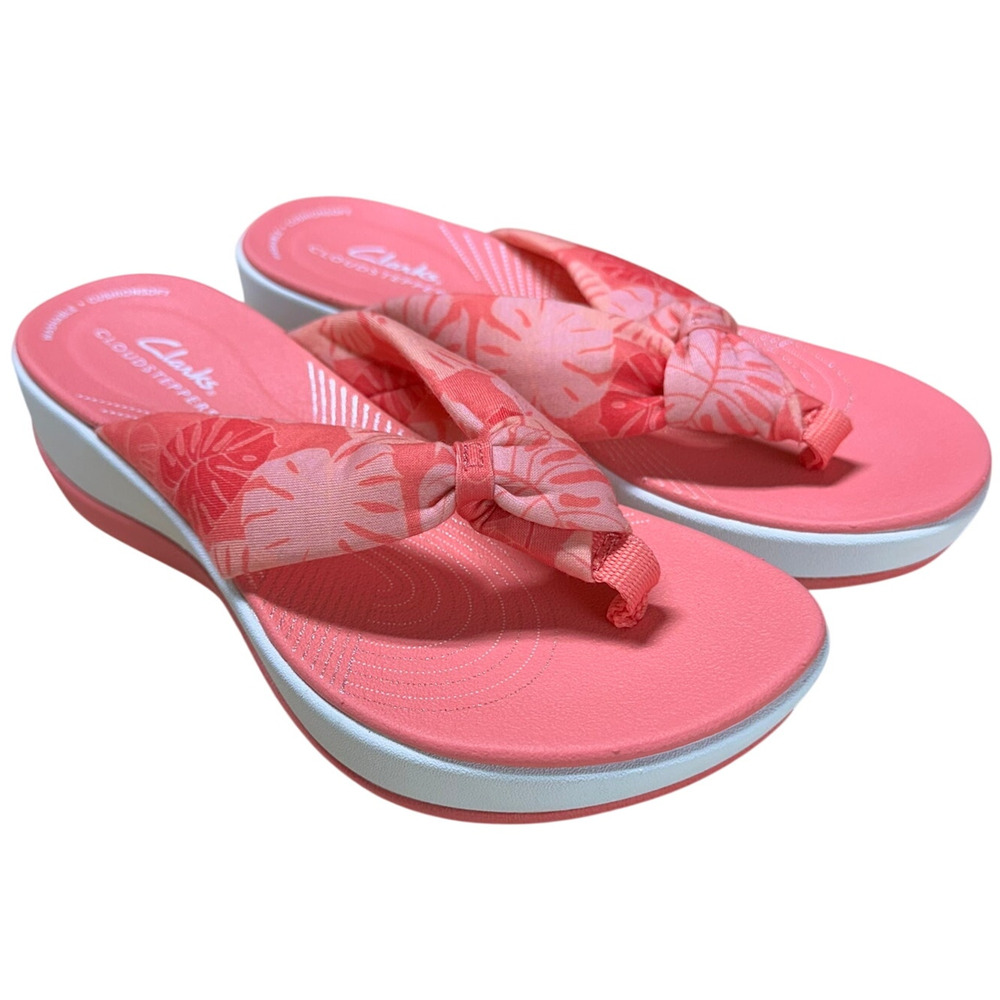 Clarks Women's Arla Glison Flip Flop Coral Print Women's Size 12M New In Box